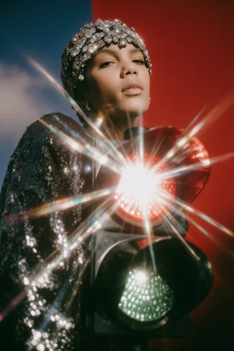 Prismatic Cosmic Glamour style reference image — high-contrast moody lighting