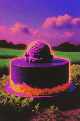 Surreal Analog Neon style reference image — retro risograph texture