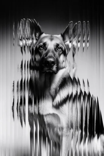 Monochrome Glitch Deconstruction style reference image — monochromatic glitch art