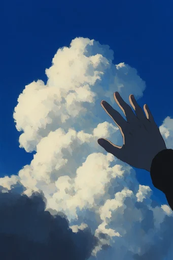 Nostalgic Surrealist Skies style reference image — painterly anime background style