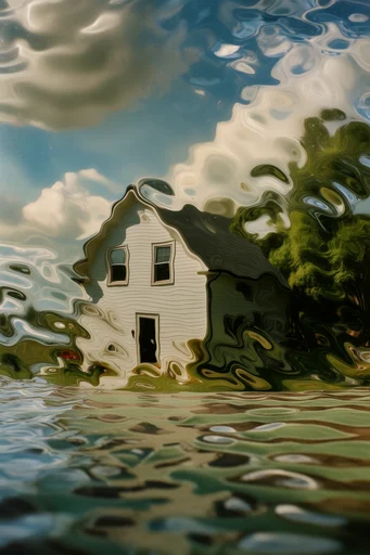 Surreal Fluid Refraction style reference image — teal and amber palette