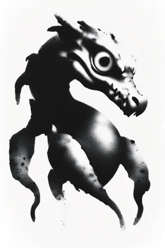 Monochrome Stipple Noir style reference image — gritty ink splatter
