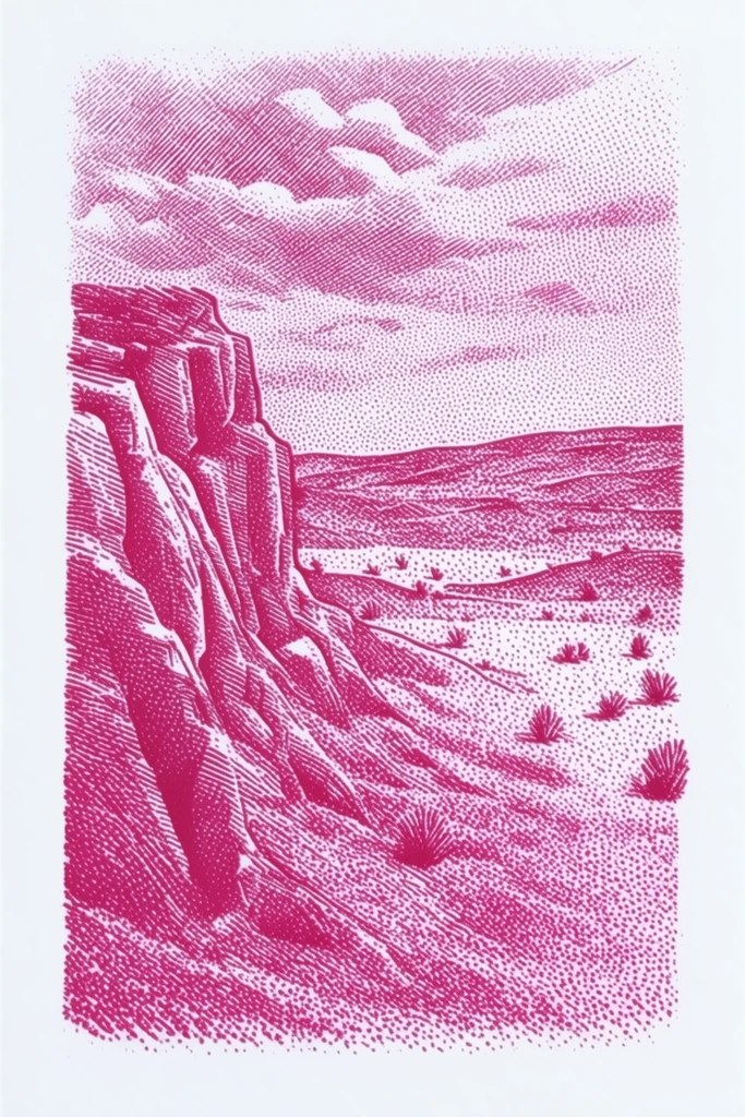 Monochromatic Magenta Engraving style AI image example 2