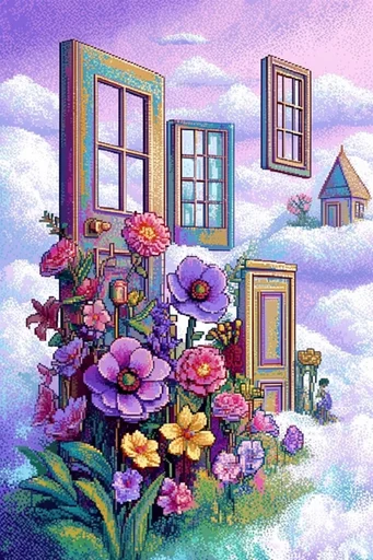 Retro Pixel Surrealism style reference image — vibrant neon palette