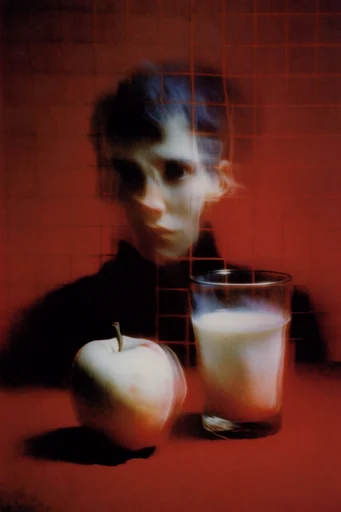 Crimson Spectral Noir style reference image — analog film grain