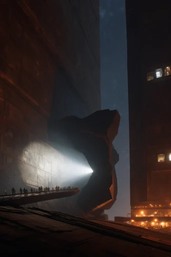 Monolithic Cosmic Noir style reference image — brutalist sci-fi