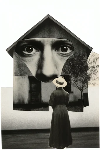 Antiquarian Surrealist Collage style AI image example 4