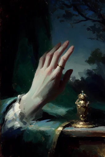 Cinematic Gothic Nocturne style reference image — textured oil painting