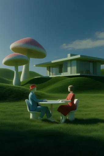 Surreal Pastoral Liminality style reference image — monolithic architecture