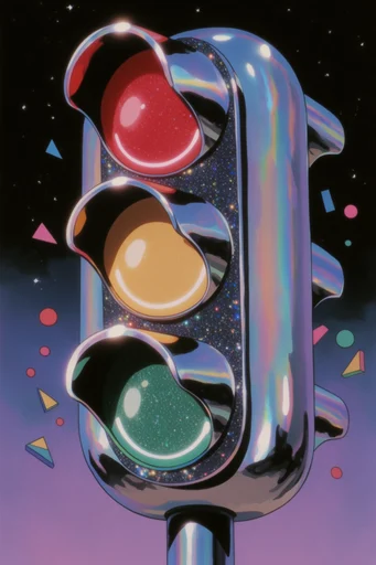 Iridescent Retro Futurist style reference image — iridescent holographic sheen