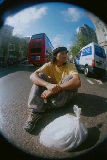 Saturated Spherical Nostalgia style reference image — extreme fisheye lens