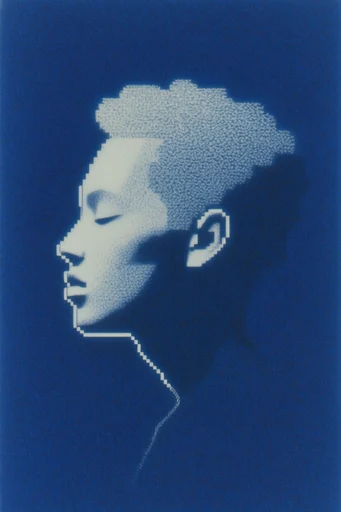 Monochromatic Indigo Minimalism style reference image — linocut print texture