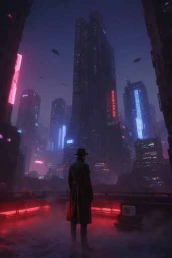 Atmospheric Neon Dystopia moodboard — generate AI images in this style