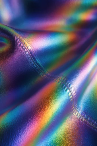 Iridescent Digital Distortion style reference image — holographic iridescent texture