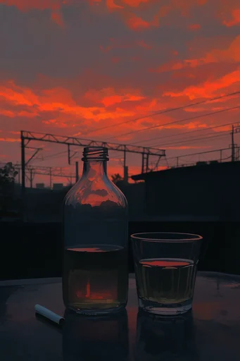 Crimson Twilight Silhouette style reference image — fiery sunset gradient