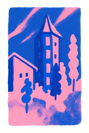 Vibrant Risograph Flux style reference image — risograph print texture