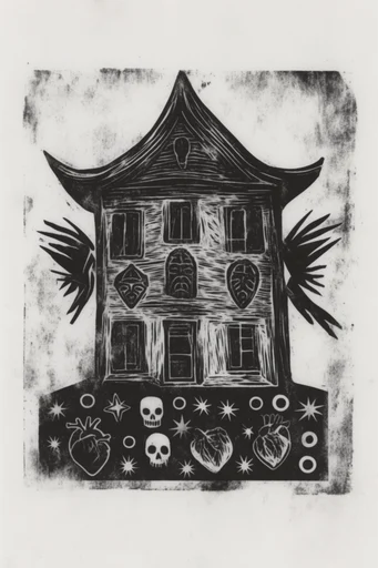 Gritty Minimalist Printmaking style AI image example 4
