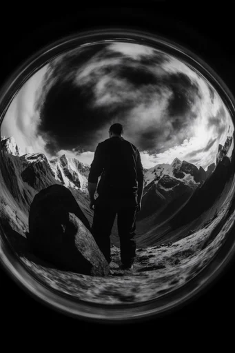 Cinematic Noir Distortion style reference image — high contrast black and white
