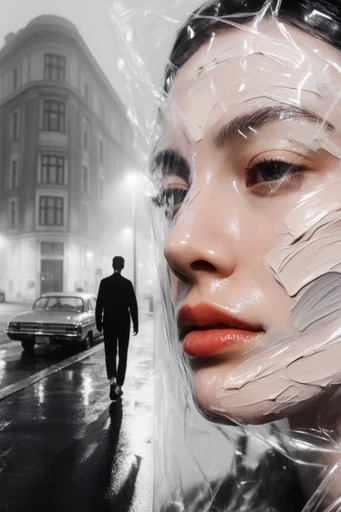 Tactile Gloss Distortion style reference image — extreme close-up portrait
