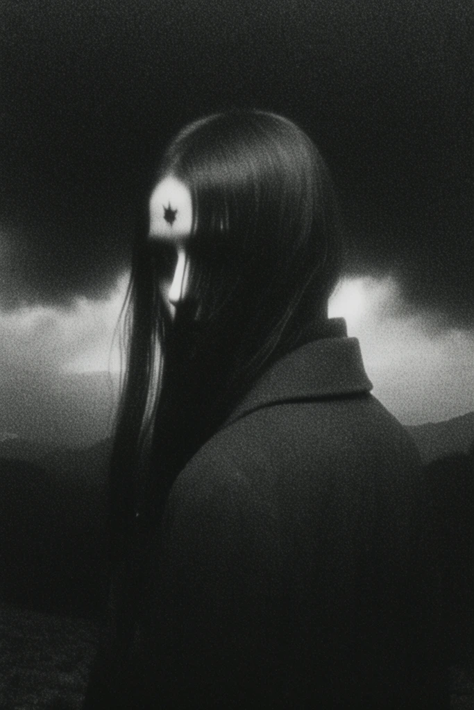 Monochromatic Occult Noir style AI image example 1