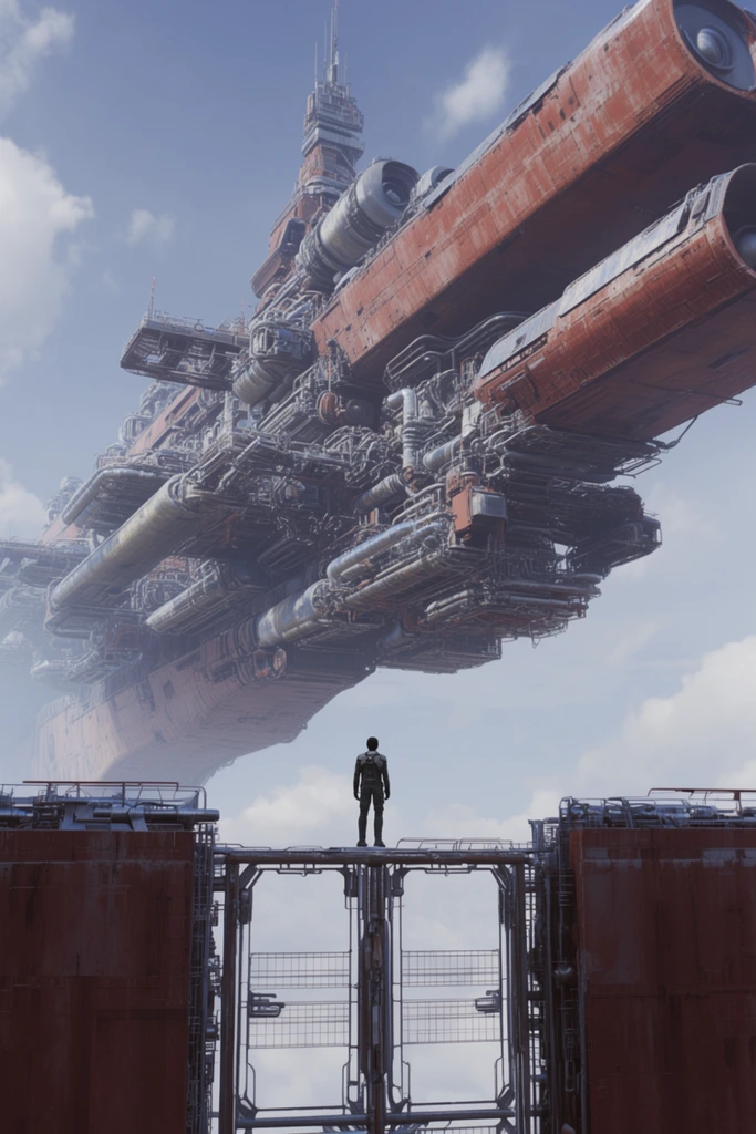 Colossal Industrial Retro-Futurism style AI image example 1