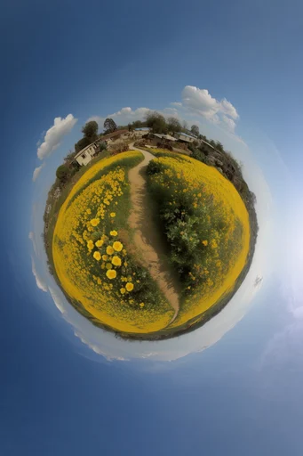 Surreal Spherical Landscapes style reference image — circular horizon