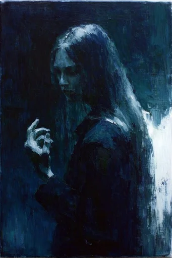 Nocturnal Bioluminescent Tonalism style reference image — deep teal and indigo palette