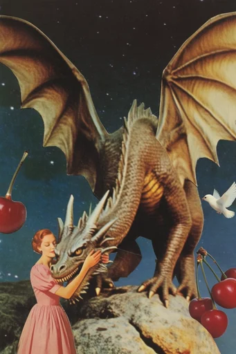 Analog Cosmic Surrealism style reference image — mid-century ephemera