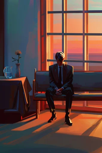 Geometric Sunset Noir style reference image — stylized digital painting