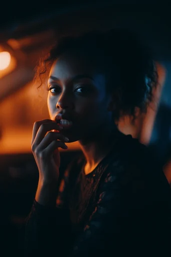 Cinematic Amber Nocturne style reference image — shallow depth of field