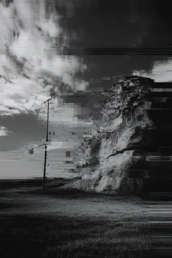 Monochrome Analog Decay style reference image — analog glitch art