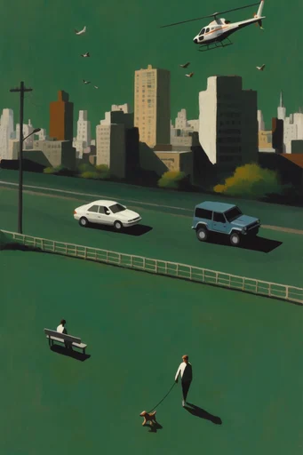 Minimalist Verdant Surrealism style reference image — high-angle aerial view