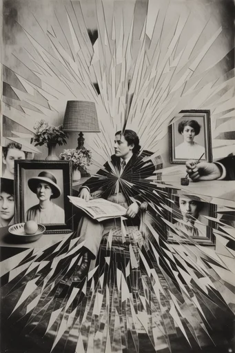 Fractured Monochrome Assemblage style reference image — geometric fragmentation