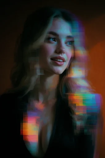 Kinetic Neon Glitch style reference image — analog film grain