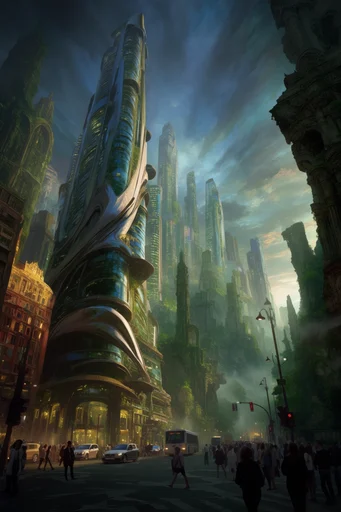 Mythic Overgrown Romanticism style reference image — monumental overgrown ruins