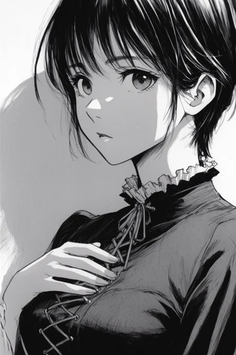 Cinematic Monochrome Noir style reference image — screentone textures