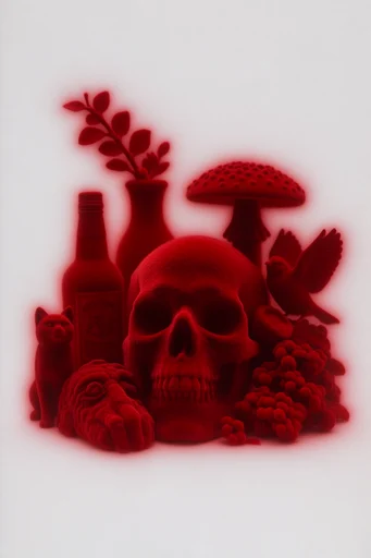Crimson Surrealist Editorial style reference image — avant-garde makeup