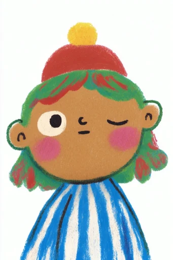 Textured Naive Storybook style reference image — vibrant primary color palette