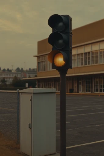 Cinematic Brutalist Bureaucracy style reference image — institutional melancholy