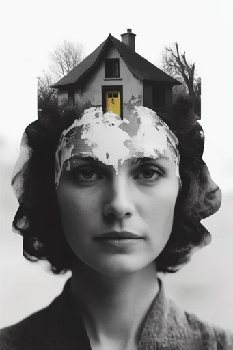 Monochromatic Surrealist Deconstruction style AI image example 4