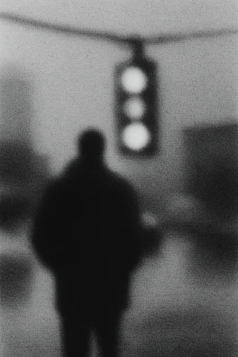 Gritty Monochromatic Noir style reference image — heavy film grain