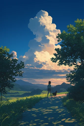 Nostalgic Summer Anime style reference image — cumulonimbus clouds