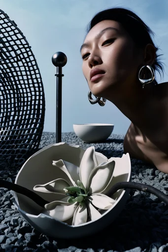 Industrial Sculptural Avant-Garde style reference image — sculptural portraiture