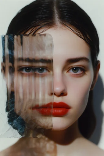 Surreal Avant-Garde Portraiture style reference image — crimson red accents