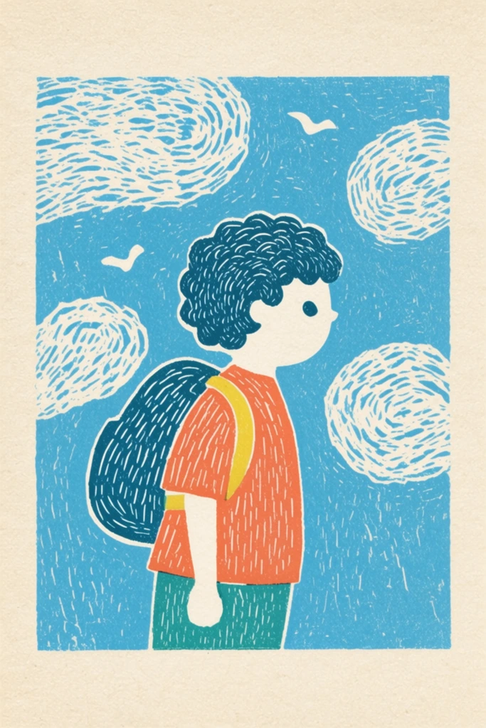 Textured Minimalist Printmaking style AI image example 1