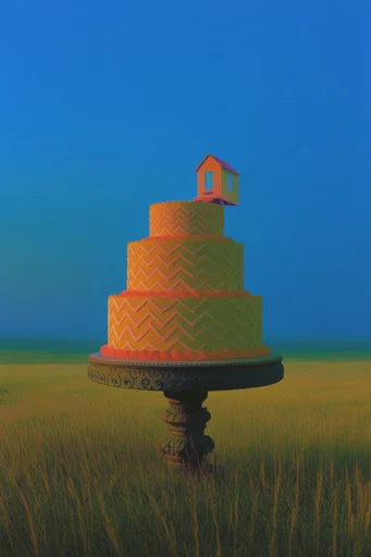 Surreal Liminal Minimalism style reference image — saturated blue sky