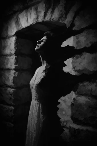 Cinematic Noir Distortion style reference image — dramatic chiaroscuro lighting