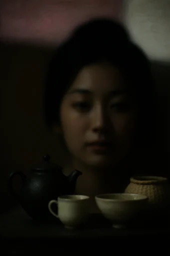 Cinematic Intimate Chiaroscuro style reference image — heavy film grain