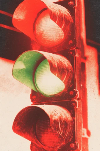 Gritty Industrial Zinecore style reference image — duotone crimson and cream