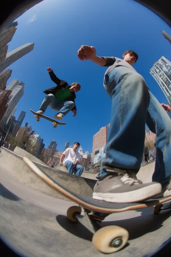 Dynamic Fisheye Perspective style reference image — extreme low-angle perspective